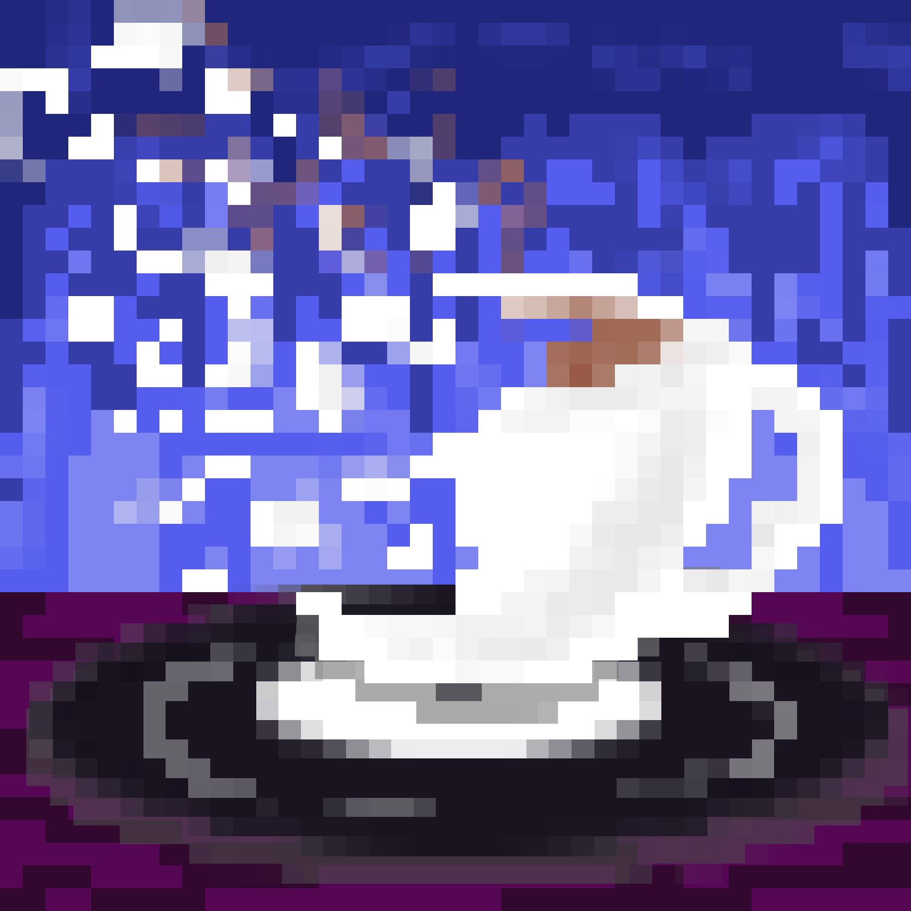 My avatar: a pixelated cup of tea, dissolving on a record player